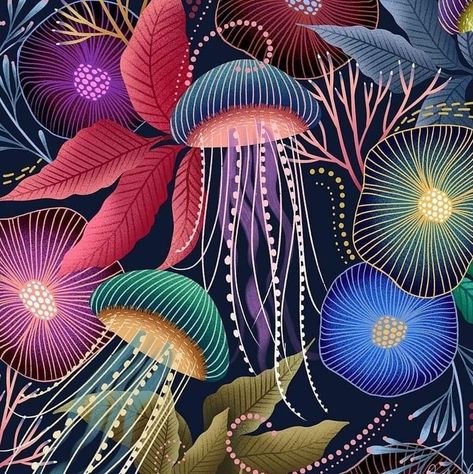 Jellyfish Abstract Art, Jellyfish Abstract, Jellyfish Illustration, Abstract Watercolor Art, Intuitive Art, Alcohol Ink Painting, Sea Art, Zentangle Art, Aboriginal Art