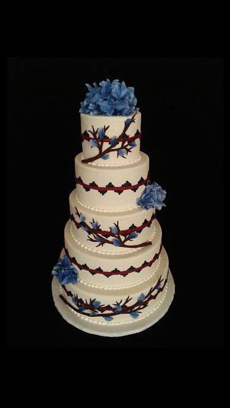 Navajo Theme with Flowers Wedding Cake Native American Cake, Native Wedding, Navajo Wedding, Different Kinds Of Cakes, Flowers Wedding Cake, Basket Cake, Native American Wedding, American Cake, Dream Wedding Decorations