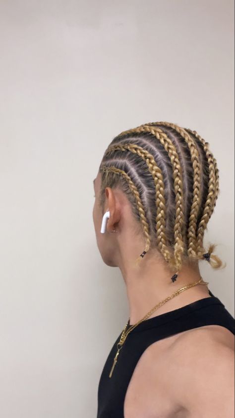 Blonde Cornrows Men, Blond Cornrows, Cornrows Braids White, White Boy Braids, White Guy With Braids, White Cornrows, Cornrow Hairstyles White, Blonde Cornrows, Corn Roll Hair Styles