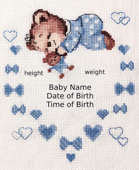 AnnsArtWorks Please enter the follow Newborn Cross Stitch Pattern Free, Baby Cross Stitch Patterns Free Newborns, Cross Stitch Newborn, Cross Stitch Birth Announcement, Picture Boy, Newborn Embroidery, Boy Birth Announcement, Cross Stitch Gallery, Baby Cross Stitch Patterns