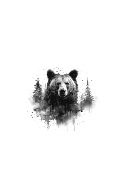 Grizzly Bear Tattoos For Men, Papa Bear Tattoo, Bear Tattoos For Men, Mountain Sleeve Tattoo, Forest Tattoo Sleeve, Black Bear Tattoo, Grizzly Bear Tattoos, Wilderness Tattoo, Pine Tattoo