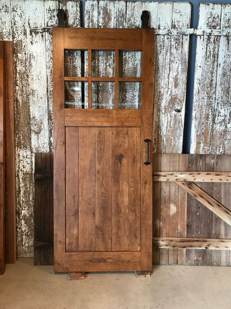 Reclaimed Oak Barn Door with Glass | Furniture From The Barn Barn Door With Glass, Barn Doors With Glass, Antique Barn Doors, Wood Barn Doors, Barn Door Window, Modern Sliding Barn Door, White Barn Door, Barn Door Closet, Wood Barn Door