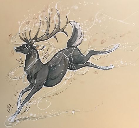 Deer Jumping Drawing, Leaping Deer Tattoo, Deer Running Drawing, Deer With Wings, Elk Illustration, Stag Illustration, Deer Jumping, Running Drawing, Deer Sketch