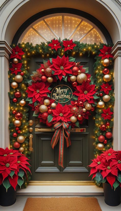 White Fairy, Door Decorating, Christmas Front Doors, Christmas Porch Decor, Christmas Themes Decorations, Merry Christmas Sign, Gold Ornaments, Christmas Porch, Christmas Door Decorations