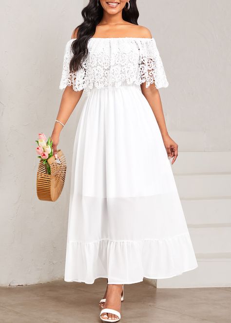 White Maxi, Short Sleeve Dress, White Lace, Sleeve Dress, Off Shoulder Dress, Dresses For Sale, Shoulder Dress, Off Shoulder, Short Sleeve Dresses