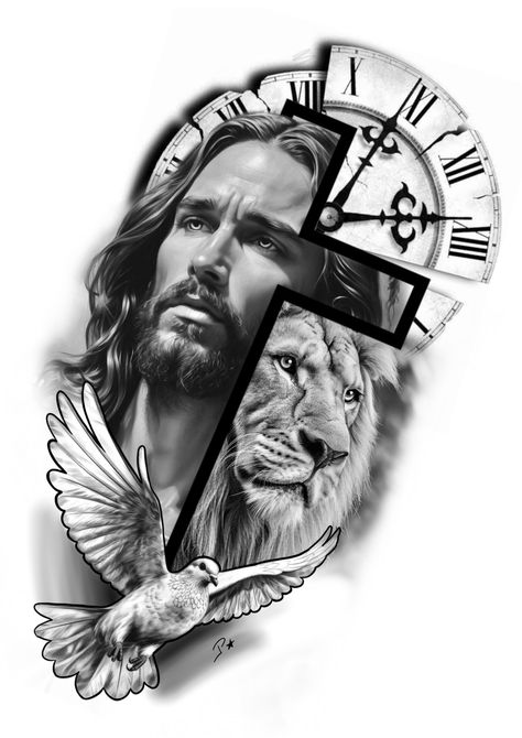 Music Staff Tattoo, Lion Chest Tattoo, Christus Tattoo, Beautiful Angel Tattoos, Tattoo Jesus, Tattoo Cover Ups, Jesus Tattoo Design, Joker Tattoo Design, Dove Tattoo Design