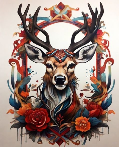 Stag Tattoo Feminine, Stag Tattoo, Cute Animal Drawings, Animal Drawings, Deer, Cute Animals, Art Painting, Tattoos, Drawings