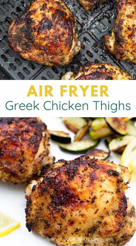 air fryer greek chicken thighs Air Fryer Greek Chicken, Chicken In An Air Fryer, Greek Chicken Thighs, Cooking A Whole Chicken, Air Fryer Recipes Chicken Thighs, Greek Chicken And Potatoes, Air Fryer Chicken Thighs, Mediterranean Diet Recipes Dinners, Chicken Thighs Recipes