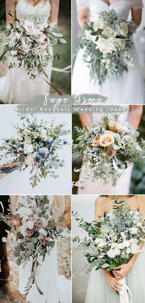 Here are some ideas for trending sage green wedding bouquets that are absolutely beautiful! Brides Wedding Bouquets, Sage Green Wedding Theme, Sage Green Wedding Colors, Wedding Bouquets Ideas, Green Wedding Bouquet, Wedding Flower Guide, Bouquets Ideas, Neutral Wedding Colors, Green Themed Wedding