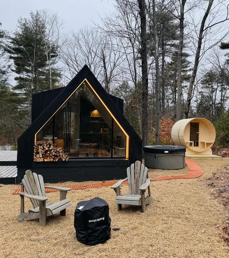 A-Frame Park Model Home | Modern Prefab A-Frame Cabin Prefab A Frame, Light Above Kitchen Sink, Black Vinyl Windows, Prefab Log Cabins, Log Cabin Modern, Luxury Mobile Homes, Looking Up At The Sky, Luxury Aesthetics, Cabin Modern