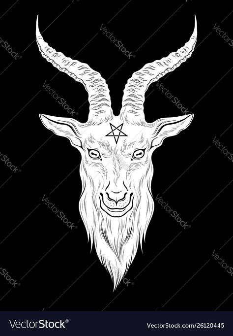 Baphomet demon goat head hand drawn print Vector Image Goat Head Illustration, Goat Head Tattoo Satanic, Satanic Goat Skull Tattoo, Devil Goat Tattoo, Baphomet Drawing, Goat Skull Tattoo, Baphomet Head, Baphomet Art, Blackwork Flash