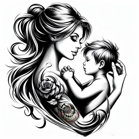 Mother Tattoo Design, Mother And Children Tattoo, Mum And Son Tattoo, Mom And Baby Tattoo, Boy Mom Tattoo, Mother Tattoo, Tattoo Mom, Mom Dad Tattoo Designs, Dragon Tattoo Ideas