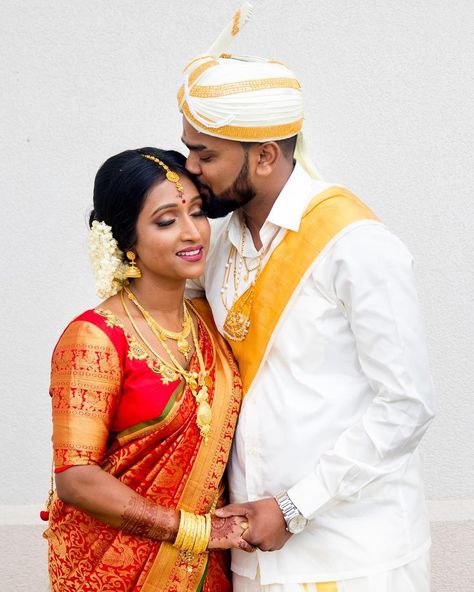 Image may contain: 2 people, people standing and wedding Wedding Groom Poses, Tamil Groom, Bride And Groom Outfits, Authentic Gold, Tamil Wedding, Indian Wedding Photography Poses, Groom Poses, Kanjivaram Sarees, South Indian Wedding