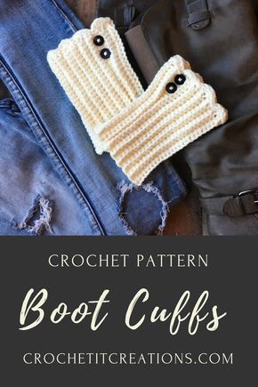 Check out this simple, yet stylist crochet Boot Cuffs Pattern by Crochet It Creations. They work up quick using basic crochet stitches of single crochet and half double crochet. Complete with 2 small buttons on the sides. See more free patterns on crochetitcreations.com Crochet Boot Cuffs Free Pattern, Basic Crochet Hat, Boot Cuffs Crochet, Yarn Room, Crochet Boot Cuff Pattern, Diy Crochet Sweater, Crochet Boot Cuff, Boot Cuff Pattern, Slippers Kids