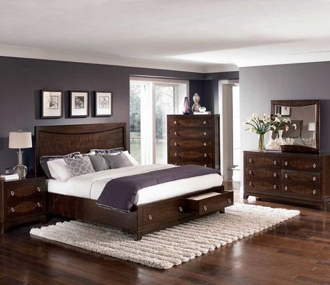 Warm Bedroom Colors, Mint Green Bedroom, Unique Bedroom Ideas, Cherry Bedroom, Brown Furniture Bedroom, Wood Bedroom Sets, Platform Bedroom Sets, Dark Wood Furniture, Wood Bedroom Furniture