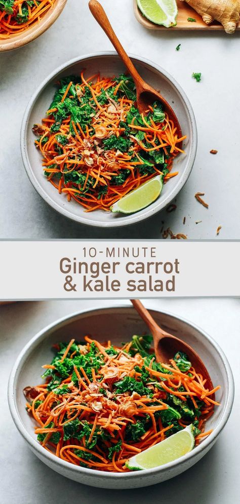 Kale And Carrots Recipes, Side Veggies, Carrot Dishes, Kale Slaw, Great Salad Recipes, Carrot Salad Recipes, Carrot Slaw, Veggie Recipe, Kale Salad Recipes