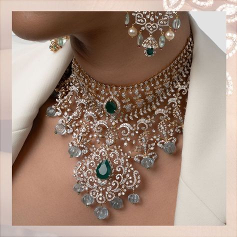 Wedding Jewelry Sets Bridal Jewellery, Bridal Jewellery Earrings, Bridal Diamond Necklace, Diamond Jewelry Set, Diamond Pendants Designs, Indian Bridal Jewelry Sets, Diamond Wedding Jewelry, Bridal Jewellery Design, Antique Jewellery Designs