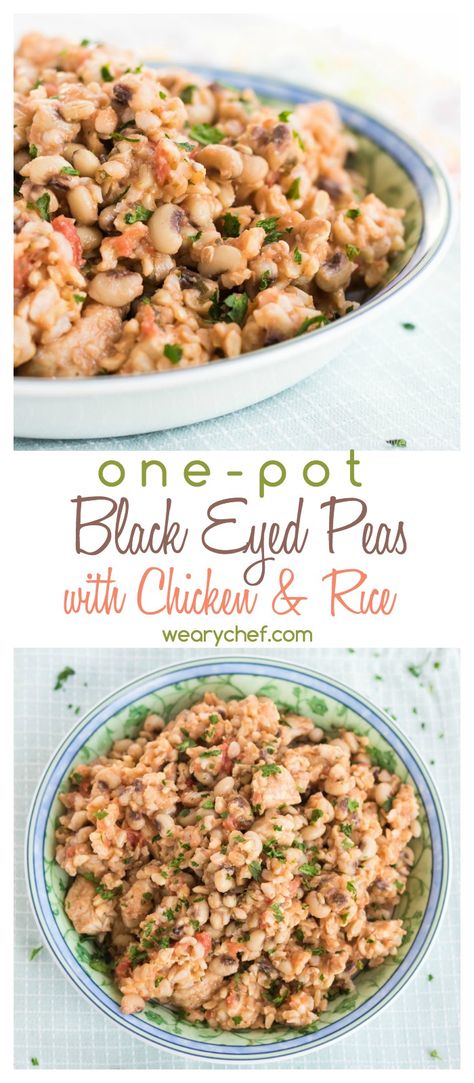 This one-pot recipe with chicken, black eyed peas, and rice is a hearty meal on the healthy side. You’ll love the flavor, ease, and wholesomeness of this dish! Black Eyed Peas And Rice, Rice And Tomatoes, Peas And Rice, Black Eyed Pea Soup, Black Eyed Peas Recipe, Recipe With Chicken, Rice With Chicken, Beans Recipes, Recipes Shrimp