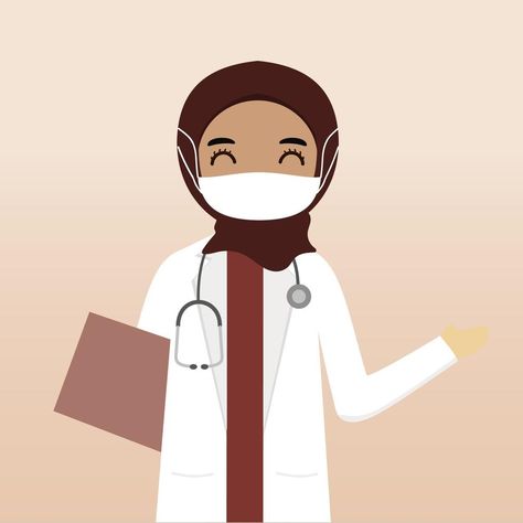 Hijab Doctor, Pose Gesture, Doctor Character, Mask Cartoon, Doctor Outfit, Doctor Picture, Medical School Essentials, Flat Vector Illustration, Muslim Hijab