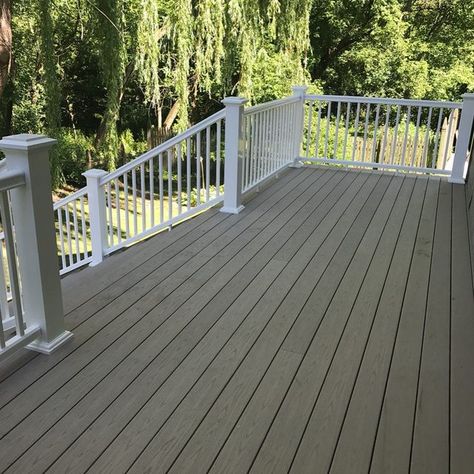 AZEK TimberTech Premier Railing - Composite Railing - Composite Deck - Composite Deck Railing - Deck Railing - Composite Decking - AZEC decking - Aztec Railing - TimberTech Railing - White Deck Railing - White Composite Railing Wood Deck White Railing, Timbertech Railing, White Deck Railing, Composite Decking Diy, White Railing, Dark Deck, Deck Composite, Deck Upgrade, Deck Railing Kits