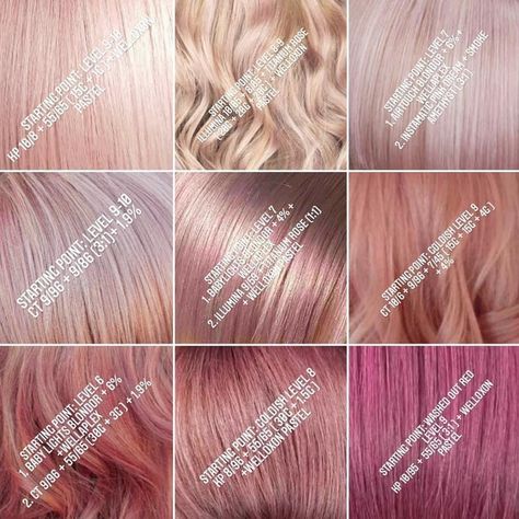 2023 Pink Hair Trends, Rose Gold Hair 2023, Rose Gold Wella Formula Colour, Rose Gold Hair Toner, Rose Gold Hair Color Formula, Shades Of Pink Hair, Rose Gold Formula, Rose Gold Toner, Rose Balayage