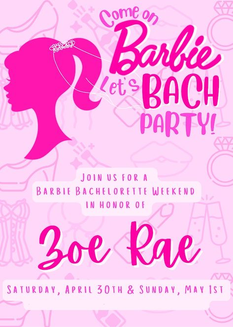 Barbie Bachelorette Invitations, Barbie Bachelorette Cake, Malibu Barbie Bachelorette Party, Barbie Birthday Party Invitations, Barbie Party Invitations, Barbie Themed Bachelorette Party, Barbie Bachelorette Party, Bach Themes, 2023 Birthday