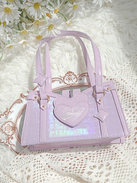 This price is for a bag and a long shoulder strap only, others are not included.   	 		 			Size 			Free Size 		 		 			Width 			21 		 		 			Height 			12 		 		 			Depth 			6.5 Light Purple Bag, Punk Bag, Anime Hair Color, Girly Clothes, Harajuku Punk, Purple Bag, Bow Bag, Purple Bows, Bag Details