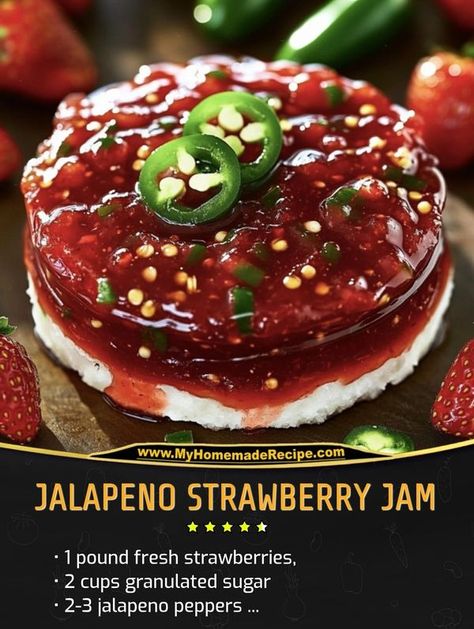 Kylie Recipes | "Jalapeno Strawberry Jam | Facebook Jalapeno Strawberry Jam Recipe, Strawberry Jalapeno Jelly Recipe, Strawberry Jalapeno Jam, Jalapeno Jelly Recipes, Jalapeno Jam, Jalapeno Jelly, Jelly Recipes, Strawberry Jam, Frozen Strawberries