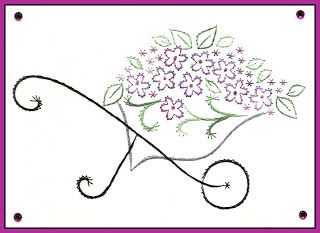 Wheelbarrow With Flowers, Embroidery Cards Pattern, Embroidery Cards, Stitching Cards, Flower Cart, Floral Paper, Card Pattern, Learn Embroidery, Paper Embroidery