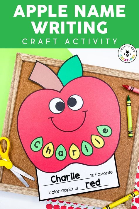 Apple Name Craft, Apple Bulletin Boards, Halloween Experiments, Candy Corn Crafts, Cute Bulletin Boards, Writing Craftivity, Name Recognition, Halloween Writing, Primary And Secondary Colors