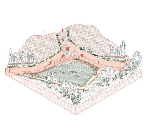 La Reserva Los Maitenes II on Behance Urban Mapping, Landscape Diagram, Landscape Architecture Graphics, Axonometric Drawing, Urban Design Diagram, Urban Analysis, Illustration Architecture, Landscape Architecture Drawing, Graphic Design Architecture