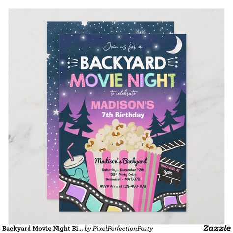 Movie Sleepover Party, Under The Stars Party, Movie Under The Stars, Movie Party Invitations, Sprinkles Party, Outdoor Movie Party, Birthday Movie, Movie Night Birthday, Backyard Movie Party