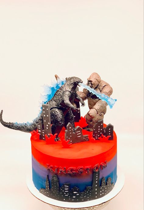 King Kong Party Ideas, Godzilla Vs Kong Party Ideas, Godzilla King Kong Cake, Godzilla Birthday Cake Ideas, Godzilla Vs Kong Cake, King Kong Cake, King Kong Vs Godzilla Cake, Godzilla Birthday Party Cake, King Kong Vs Godzilla Birthday Cake