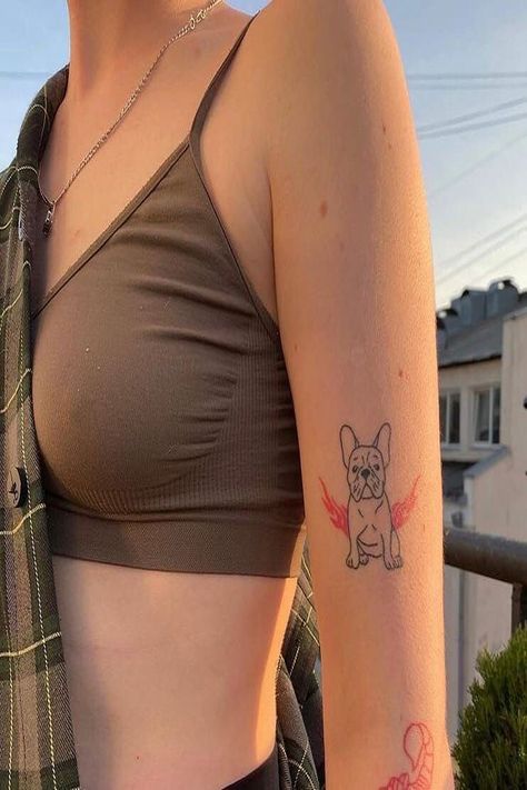 Chihuahua Tattoo, French Bulldog Tattoo, Bulldog Tattoo, Handpoke Tattoo, Cute Tattoos For Women, Tattoo Project, Dog Tattoo, Feminine Tattoos, Simplistic Tattoos