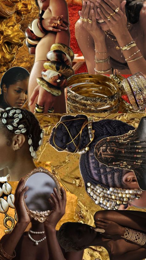 #gold African Witch Aesthetic, Gold And White Outfit, Enchanted Forest Prom, Goddess Aesthetic, Oc Board, Black Goddess, Gold Girl, Witch Aesthetic, Black Artists