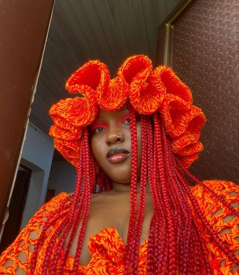 Hair Braid Patterns, Funky Hats, Orange Crochet, Festival Trends, Crochet For Beginners Blanket, Crochet Clothing And Accessories, Crochet Goodies, Crochet Fashion Patterns, African Print Fashion Dresses