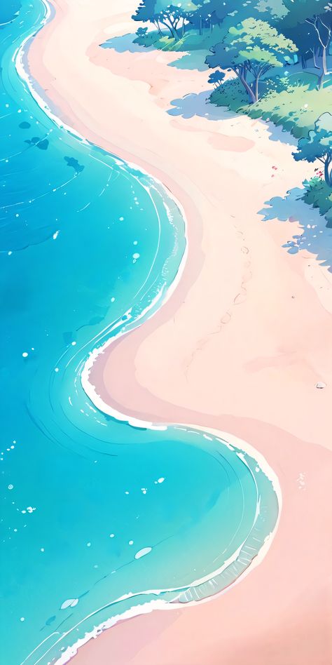 Beach Drawing, Walking On The Beach, Ocean Backgrounds, Minimal Wallpaper, Pretty Backgrounds, Beach Wallpaper, Anime Artwork Wallpaper, Cool Wallpapers Art, Fantasy Art Landscapes