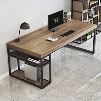 Computer Desk Industrial, Office Table Wooden Desk Ideas, Computer Gaming Table Design, Gaming Computer Table Design, Table Computer Design, Metal And Wood Office Table, Office Table For Home, Home Office Table Ideas, Table For Office Design