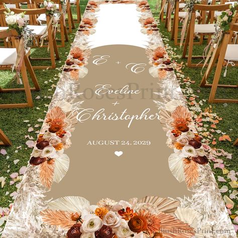 Isle Runners, Personalized Aisle Runner, Orange Wedding Decorations, Wedding Aisle Runner, Orange Wedding Themes, Beach Wedding Aisles, Bohemian Beach Wedding, Palm Wedding, Wedding Runner