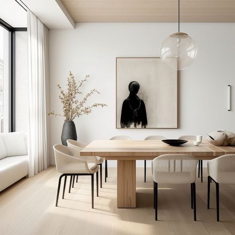 Dining Room Minimalist Modern, Transitional Style Dining Room, Minimal Dining Room, Warm Dining Room, Room Minimal, Japandi Living, Minimalist Dining Room, Dinning Room Design, Japandi Interior