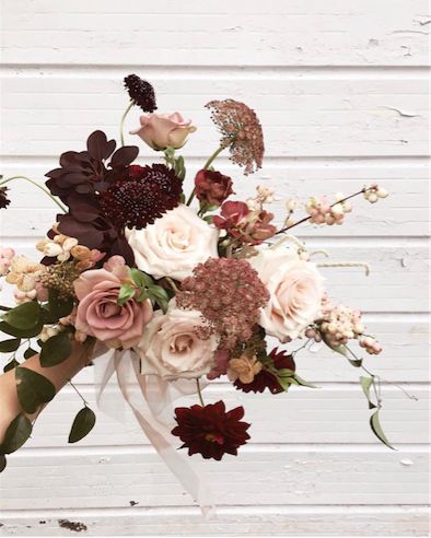 Bridal Bouquet Traditional Bridal Bouquet, Asymmetrical Bouquet, Moody Wedding Flowers, Loose Bouquet, Moody Florals, Fall Garden Wedding, Burgundy Bouquet, Colorful Wedding Flowers, Sweetheart Table Wedding