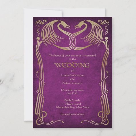 Dragon Medieval Fantasy Gold Purple Invitation - tap/click to personalize and buy #dragon, #medieval, #fantasy, #geek, #dnd, Celtic Wedding Invitations, Dragon Wedding, Purple Invitations, Medieval Party, Parchment Background, Medieval Dragon, Viking Dragon, Viking Wedding, Medieval Wedding