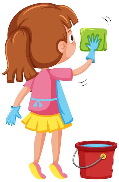 A girl cleaning on white background | Premium Vector #Freepik #vector #girl-clipart #kids-cleaning #kids-clipart #kids-illustration Mother Cooking Cartoon, Cleaning Clipart, Cleaning Cartoon, Vector Girl, Free T Shirt Design, Kids Illustration, Kids Cleaning, Kids Vector, Cleaning Rags