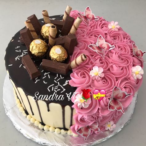 Two Birthdays In One Cake, Unisex Birthday Cake Ideas For Adults, Birthday Cake For Two People Ideas, Half And Half Cake Birthday, Half Drip Cake Ideas, Half And Half Birthday Cake, Split Cake, Dual Cake Design, Half Kg Cake Design For Birthday