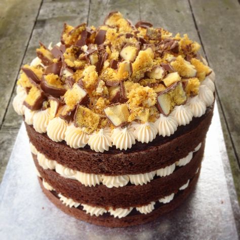 This is a cake I made for my dads birthday.  I love making cakes that are a bit different than the usual flavours, and decorating them so you know exactly what you're getting!  This chocolate cake ... Crunchie Cake, Duper Cake, Crunchie Bar, Pear And Almond Cake, Ultimate Chocolate Cake, Hokey Pokey, Pear Cake, Dads Birthday, Making Cakes