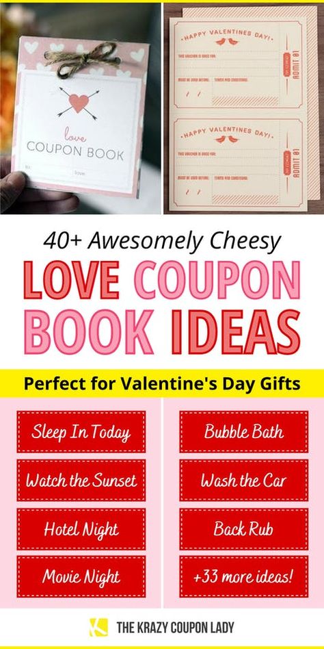 44 Valentine's Love Coupon Ideas That Are Awesomely Cheesy - The Krazy Coupon Lady Husband Coupons From Wife, Husband Coupon Book Ideas, Coupon Ideas For Husband, Coupons For Boyfriend Ideas, Cute Coupons For Boyfriend, Love Coupon Ideas, Free Love Coupons, Coupons For Husband, Coupon Books For Boyfriend