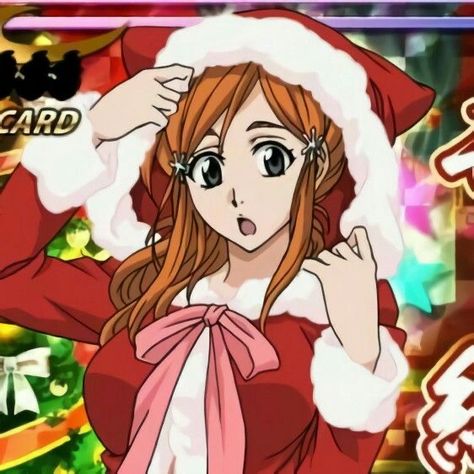 Bleach Christmas Icon, Christmas Pfps, Redhead Characters, Bleach Orihime, Ichigo And Orihime, Inoue Orihime, Orihime Inoue, Anime Bleach, Holiday Icon