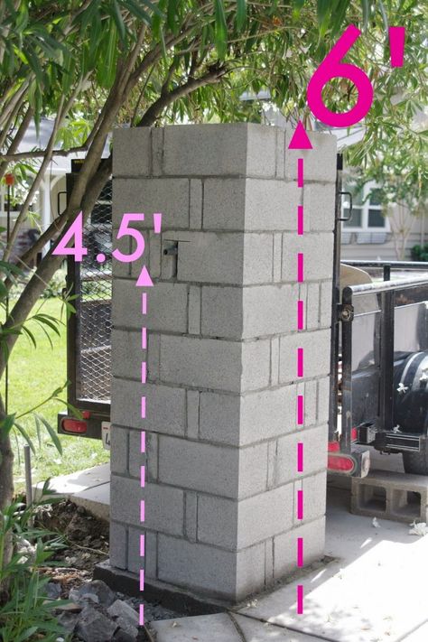 Outdoor Update: Pillars Are Up!…and More Details - Simply Organized Driveway Entry Columns, Gate Pillars Driveway Entrance, Stone Driveway Pillars, Concrete Gate Post, How To Build Stone Pillars Columns, Modern Pillar Design Exterior Entrance, Diy Brick Pillars, Diy Driveway Columns, Front Yard Fence Ideas Driveway Gate Stone Pillars