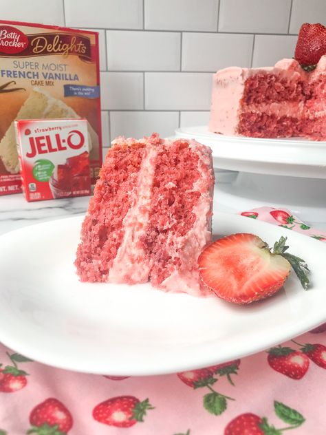 Strawberry Cake With Cake Mix And Jello, Strawberry Cake With Strawberry Cream Cheese Frosting, White Cake Mix Strawberry Cake, Strawberry Cake Using Jello, Homemade Strawberry Cake With Jello, Strawberry Cake Made With Jello, Strawberry Cake Jello, Grandmas Strawberry Cake, Strawberry Cake Using White Cake Mix And Jello