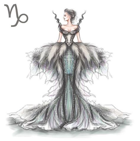 Capricorn Constellation Dress, Capricorn Art, Capricorn Season, Zodiac Sign Fashion, Capricorn Zodiac, Fashion Illustration Sketches, Dress Drawing, Illustration Fashion Design, Zodiac Art